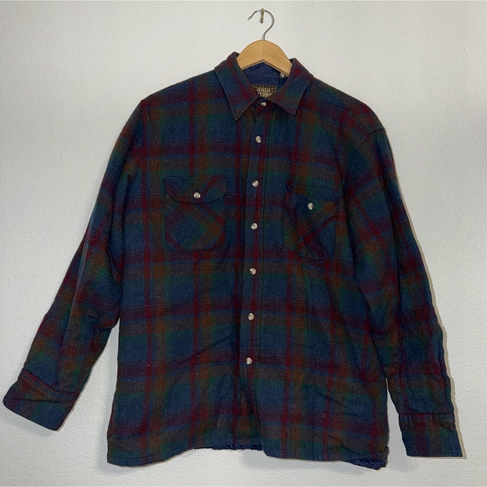 Vintage High Sierra Plaid Wool Blend Shirt Jacket Mens M Quilted Lined 90s